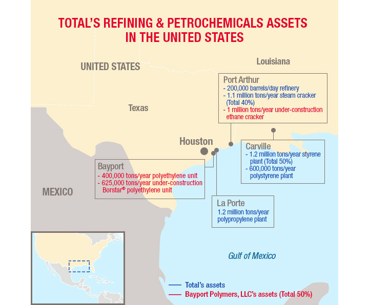 Map of Total's refining & petrochemicals assets in the USA (Borstar Port-Arthur)