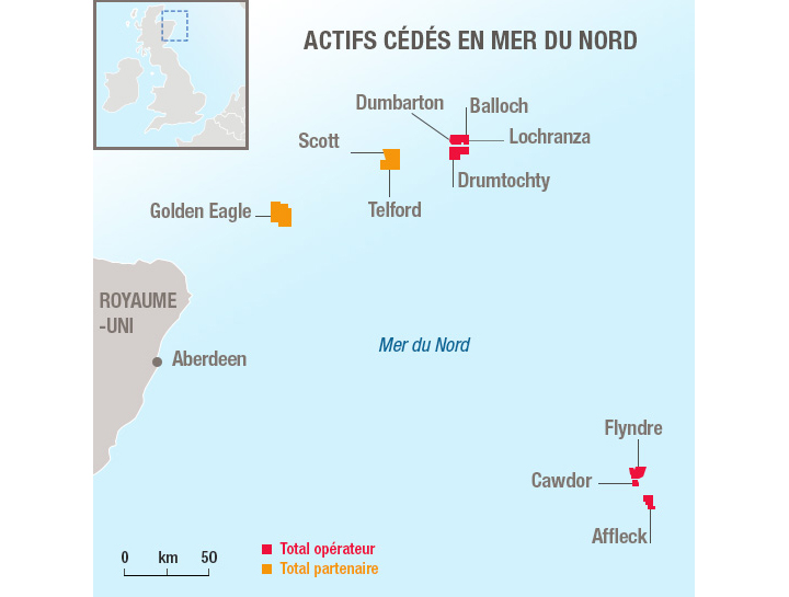 Carte des actifs cédés en Mer du Nord